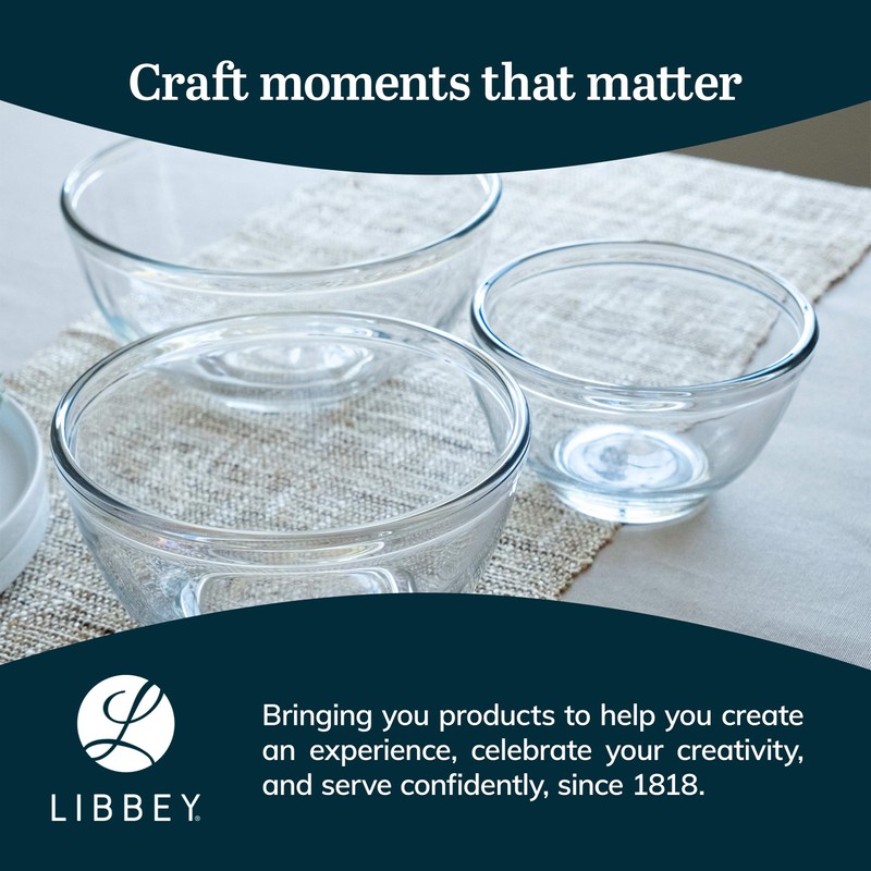 Libbey Baker's Basics 3 Piece Glass Mixing Bowl Set, Multi