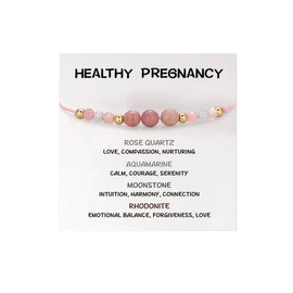 Kvekstio New Mom Bracelet Gift- Healthy Pregnancy 4mm Beads Natural Stone Adjustable Rope Bracelet for Mom to Be, Positive Energy Pregnancy Support, Pregnancy Announcement Spiritual Gift for Mother