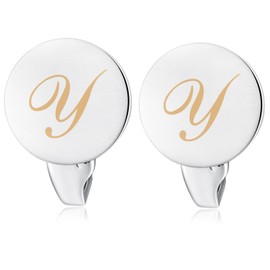 HONEY BEAR Initial Alphabet Letter Cufflinks Tie Clips Set for Mens Gift Y Silver