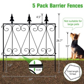 kinbor 5 Pack Garden Fence No Dig Fencing Metal Rustproof Panel Border Animal Barrier