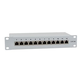 BIGtec 12 Port CAT6a Patch Panel Distribution Panel 500 MHz 10 Gigabit LSA Technology RJ45 8P8C RAL7035 Grey 10 Inch 10 Inch