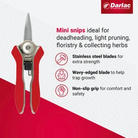 Darlac Mini Snips – Ideal For Deadheading, Light Pruning, Floristry & Collecting Herbs – Stainless Razor Sharp Steel Blades – Suitable For Left Or Right Handed Use & Smaller Hands