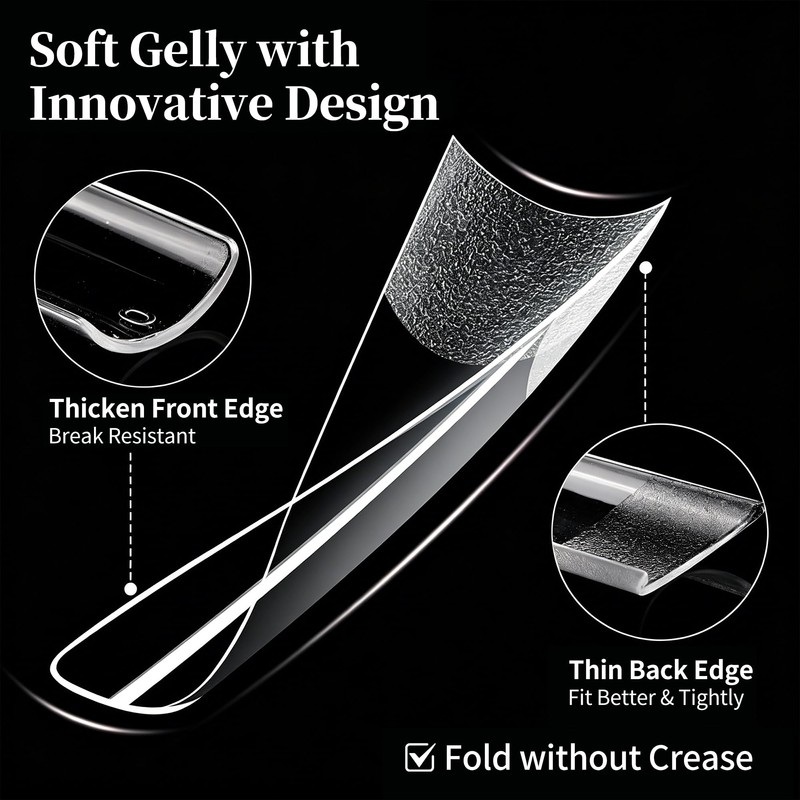 2XL Square Nail Tips, Long Half Cover Gel Tips 312
