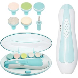 Lima de Uñas Eléctrica para Bebés, Cortadora de Uñas con 6 Cabezales de Molienda, Luz LED y Silencioso Portátil con Caja de Almacenamiento, Azul