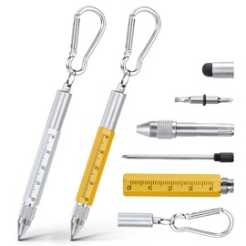 Vicloon Multifunctional Pen, 2 Pieces 6-in-1 Tool Pen Tool Pen, Gifts for Men, Father's Day Gift, Men's Gifts for Dad, Grandpa, Practical and Creative Gifts (B, Yellow/Silver)