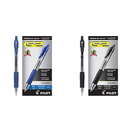 PILOT G2 Premium Refillable & Retractable Rolling Ball Gel Pens, Extra Fine Point, Blue & Black Inks, 12-Pack Box (Pack of 2)(31002/31003)