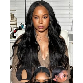 UNICE EasiContour Yaki Loose Wave V Part Wig Human Hair with Drawstring Minimal/No Leave Out Glueless Upgrade U Part Human Hair Clip In Half Wig Natural Black 20 inch