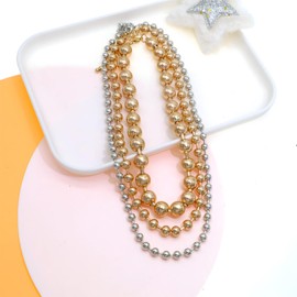 JNF 18K Gold Ball Love Necklace for Women Chunky Heart Necklace Layering Beaded Chain Choker Necklaces Length 18 Inches Adjustable, Adjustable, Yellow Gold, No Gemstone