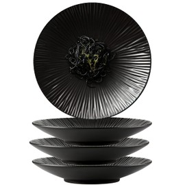 Jusalpha Set of 4-Japanese Style Porcelain Dinner Plates, Versatile Circular Serving Plates for Breakfast, Salad, Steak Dinner, PL018 (10.3 Inches, Black)