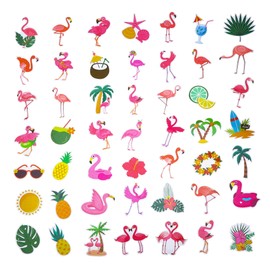 100 Pack Flamingo Stickers, Summer Luau Tropical Hawaiian Party Favors, Birthday Decorations
