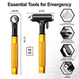 WONDER POINT Premium Car Glass Breaker with Seat Belt Cutter - Automotive Safety Hammer - Emergecy Escape Tool, Car Autoaccessory Metal Window Hammer, Vehicle Hard Aluminium Alloy Head Design(Yellow)