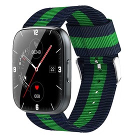 Compatible with Puqo Smartwatch bands, Lamshaw 22mm QuickFit Breathable Nylon Woven Fabric Replacement Strap Compatible with Puqo Smart Watch T80/Matast Smart Watch T60/DUSONLAP MT65/Aycy P114 (Blue&Green)