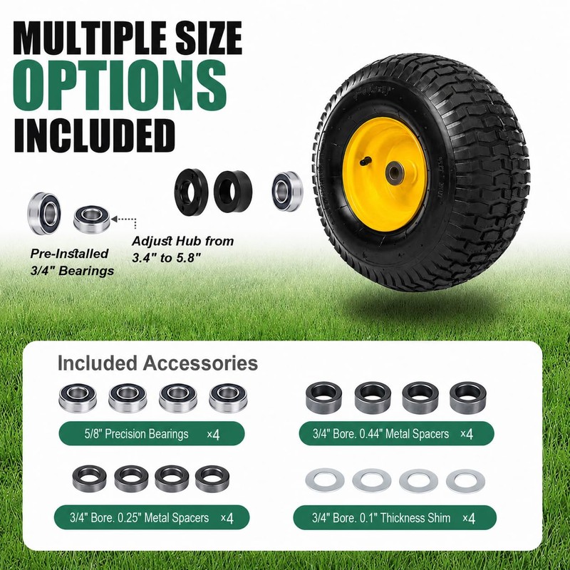 Taifa 15x6.00-6 Pneumatic Tire and Wheel Assembly, 4-Ply Tubeless NHS
