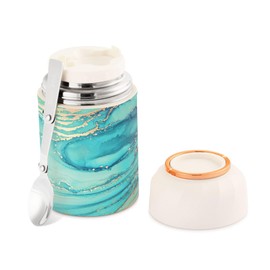 CUPADA Luxury Blue Golden Marble Food Jar, Sparkling Texture Insulated Hot Food Jars Vacuum 17OZ with Handle Lid for Work Trip Picnic Camping