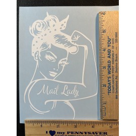 Mail Lady Rosie The Riveter White Vinyl Car Decal Sticker