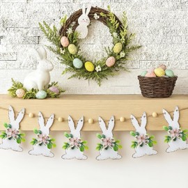 Cinnvoice 8.2 ft Easter Rabbit Wooden Beads Garland Spring Easter Garland Rustic Bunny Banner Farmhouse Spring Decor Cute Hanging Ornaments Party Sign Decor for Festive Home Mantel Fireplace Window