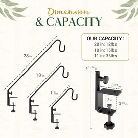 Railing Hook Upgraded Bird Feeder Hanger for Railing, 28inch Deck Hook for Bird Feeder Pole, Durable 3 Layers Powder Coated & Sturdy 1 Piece Solid Steel Construction for Hanging Decorations