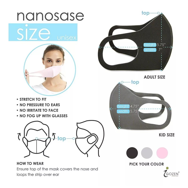 Igozen 5 Pack Unisex Kids Face Masks Nanosase G Sports