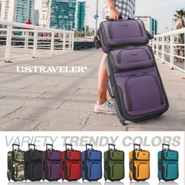 U.S. Traveler Rio Lightweight Softside Rolling Carry-on Suitcase, 2-Wheel Set, Purple