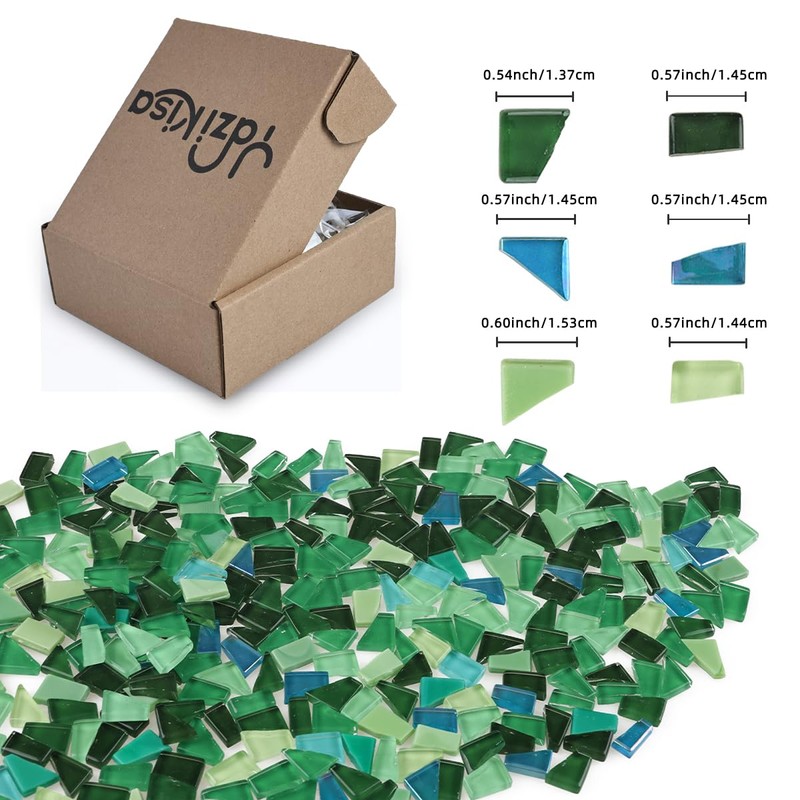 Yazikisa 1.1 lb Glass Mosaic Tiles Mixed Green Irregular Crystal