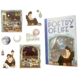 TIAMECH 20 Sheets Poetic Life Series PET Scrapbook Sticker Book, Washi Sticker Set for Scrapbooking, Junk Journal Ephemera, DIY Crafts, Waterproof Journaling Supplies (The Night Fades From It)