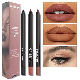 AQUAPURITY PHOERA® Lip Liner and Eye Liner 3Pcs Set, Long Lasting Eyeliner Pencil, Matte Lip Liner Pencil Set, Easy To Colour, Waterproof Shaping Lip Liner Set for Women and Girls (K02)