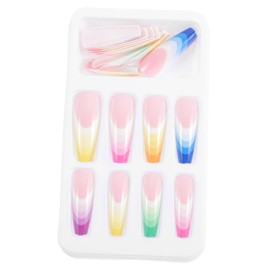 Healeved Vivid Colors Gradient Fake Nails 24pcs Child Fake Nails Long Artificial Nail Art Non-slip Nail Art Design Suitable for Ages