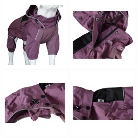 LOVELONGLONG Waterproof Dog Raincoat with Removable Hood – Outdoor Full Body Dog Jacket, Windproof Snowproof Shell Suit – All Season Pet Rain Gear Plum Purple L