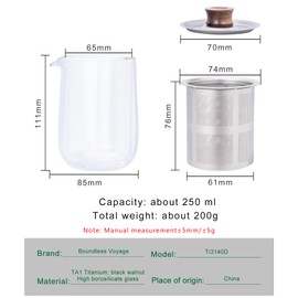 Boundless Voyage High Borosilicate Glass Tea Infuser Mug Double Wall Tea Cup with Removable Titanium Strainer and Lid, Tea Maker, 8.45oz