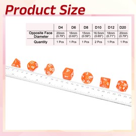 sourcing map Polyhedral Dice Set, 7 Pcs Acrylic Dice for Role Playing Table Games Tabletop Gaming Accessories, Transparent Orange