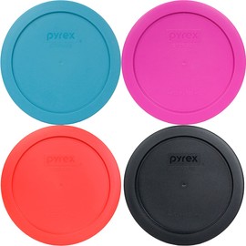 Pyrex 4 Lid Bundle in Pink, Black, Red, and Teal Blue for 4-Cup Glass Bowls