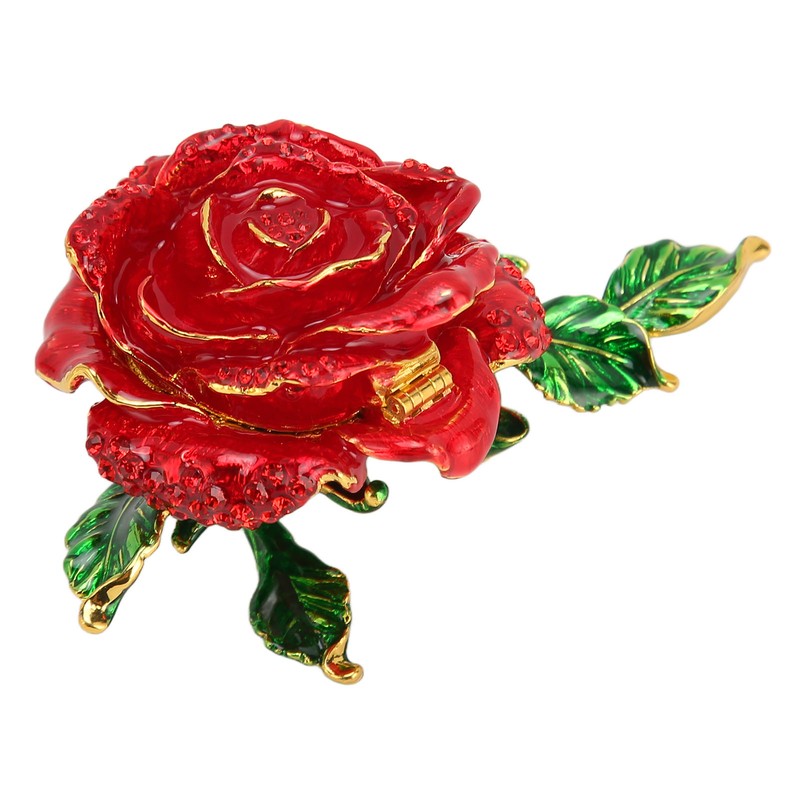 Trinket Box Rose Shape Exquisite Elegant Shiny Jewelry Rings Storage