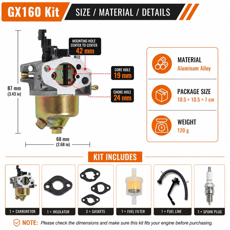 GX160 GX200 Generator Carburetor Kit – Replacement Fuel System Part