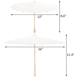 Noamus 10 Pack Parasol Paper Umbrellas, 12" 16" DIY Small Painting Handmade Decorative Oil Parasol, White Paper Umbrella 2 Sizes for Decorations Kids Party Wedding Craft Photo Props Art Display