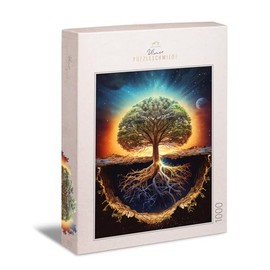 Ulmer Puzzleschmiede - 1000 Piece Puzzle "Yggdrasil" - Wonderfully Staged, Sophisticated Puzzle Motif - The World Tree Between Upper World, Earth and Underworld - Puzzle Quality Made in Germany