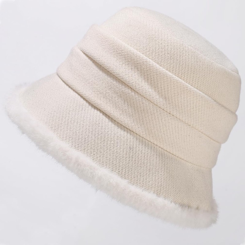 Vintage 1920s Cloche Hats Packable Winter Fleece Lined Bucket Hat