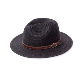 Joywant Men's Fedora Sun Hat Fine Braid Wide Brim UPF 50+ Straw Panama Hat, Black, Large