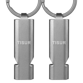 TISUR Loud Emergency Whistles,125db+ Lifeguard Safety Whistle Keychain for Surviva Camping Hiking dog whistle (Titanium (2-Pack))