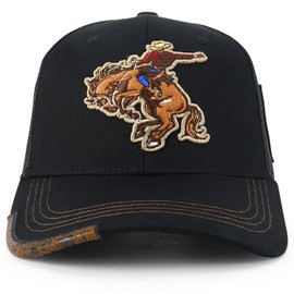 Trendy Apparel Shop Rodeo Horse Embroidered Mesh Back Baseball Cap, Black Black 2, One Size