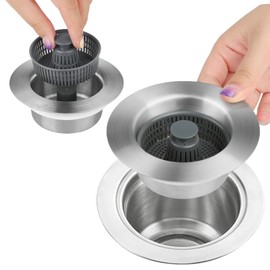 Plug for Sink, Pop Up Stainless Steel Drain Strainer Kitchen Sink, Anti-Clogging 3-in-1 Odour Filter for Kitchen Sink, Anti-Odour Sink Plug for 76-81 mm Sink Hole Diameter