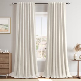 Joywell Linen Beige Full Blackout Curtains 108 Inch Extra Long 2 Panels Set for Bedroom Living Room,Back Tab Rod Pocket Room Darkening Thermal Insulated Black Out Window Drapes,52x108 Inches