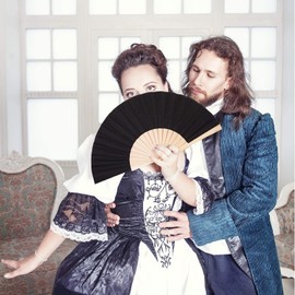 4 Pieces Wooden Folding Fan Fabric Handheld Fans Craft Decoration Fan with Drawstring Organza Bags for Men Women Girls Party Supply (Black)