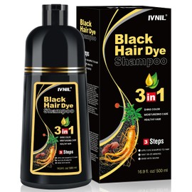 Black Hair Dye Shampoo 3 in 1, Shampoo para Canas con Tinte, Champú para Teñir el Cabello Negro, Cobertura de Canas con Ingredientes Herbales, 500ml (Negro)
