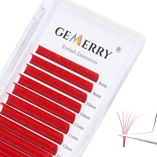 Volume Lash Extensions Red Color Lashes .07 C Curl 8-14mm Lashes Rapid Automatic Blooming Easy Fan Lashes 10D-20D C/D Curl Self Fanning Eyelash Extensions Professional by GEMERRY (Red-C, 8-14mm)