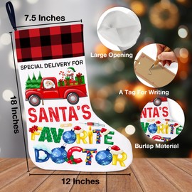 HOIJAUMAI Doctor Christmas Stocking Christmas Birthday Gifts for Doctor Special Delivery for Santa's Favorite Doctor Xmas Stocking for Fireplace Stairs Wall Hanging Xmas Home Decor 18 x 12 Inches
