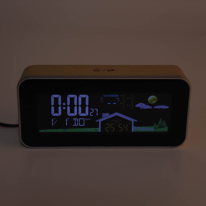 Digital Projection Alarm Clock VA HD Color Screen Wooden Weather