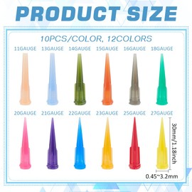 BENECREAT 120Pcs Blunt Plastic Tapered Tip Plastic Dispensing Needle Tips with 12 Mixed Size for Refilling Glue Fluid Precisely(12GA/13GA/14GA/15GA/16GA/18GA/20GA/21GA/22GA/23GA/25GA/27GA)