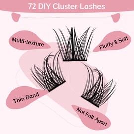 Cluster Eyelashes, Pack of 72 Individual Eyelashes, Eyelash Clusters, DIY Eyelash Extensions, Super-Thin Band, Reusable, Soft & Comfortable (Dazzle-D-16 mm)