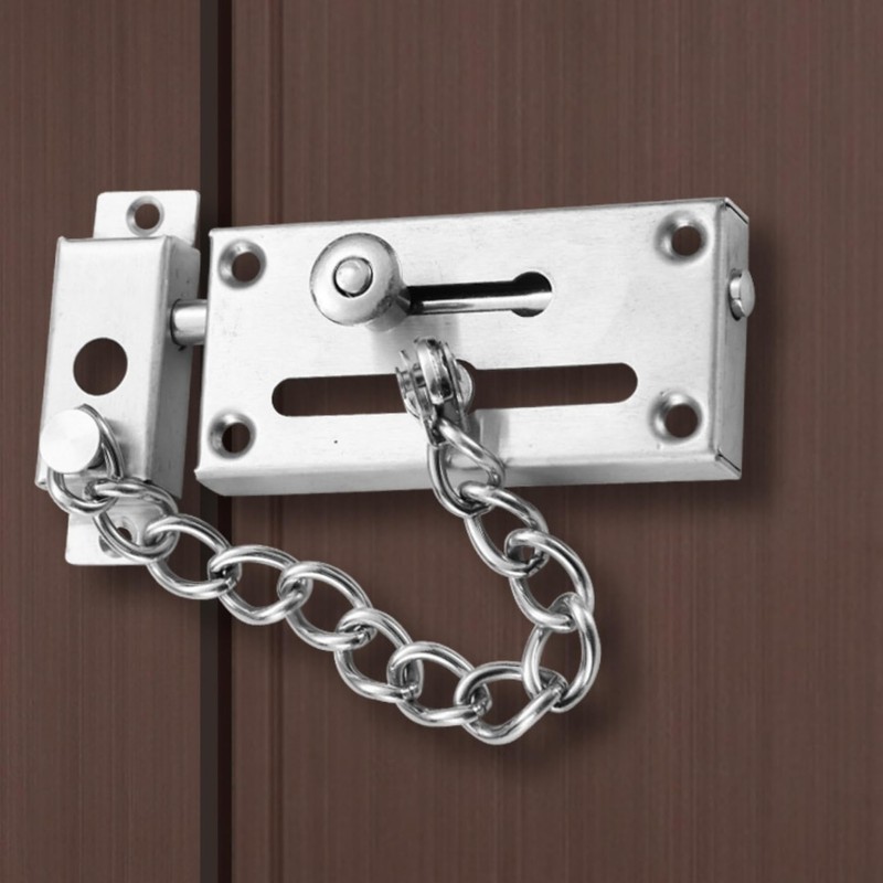 Stainless Steel Anti-hotlink Latch, Sliding Bolt Latch with Chain, Household