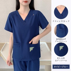 Siomlana Women's Scrub Set, Medical Use, Work Clothes, Uniform, Summer, For Surgery Rooms, Antibacterial Treatment, Scrub Wear, Work Wear, Nursing Set, Stretch, High Elasticity, Comfortable, Wrinkle
